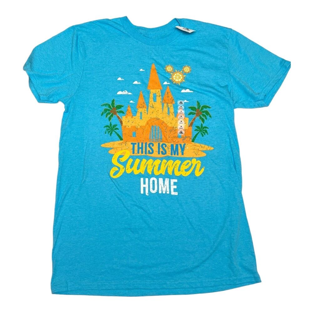 Disney Parks T-Shirt Mens M Summer Home Castle Ears Colorful World Logo Vacation - Picture 7 of 7